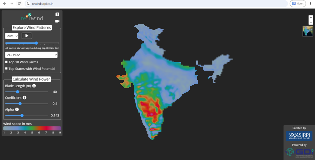 Exploring wind patterns using data available through GDI