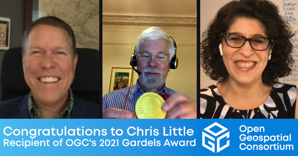 OGC Chief Standards Officer, Scott Simmons, Gardels Recipient Chris LIttle, and OGC CEO Nadine Alameh